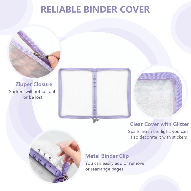 NOCAFI Sticker Organizer Binder Storage Book A5 Reusable Sticker Book Collecting Holder Display Album with 220 Pockets and Zipper Closure (Purple) - Image 2